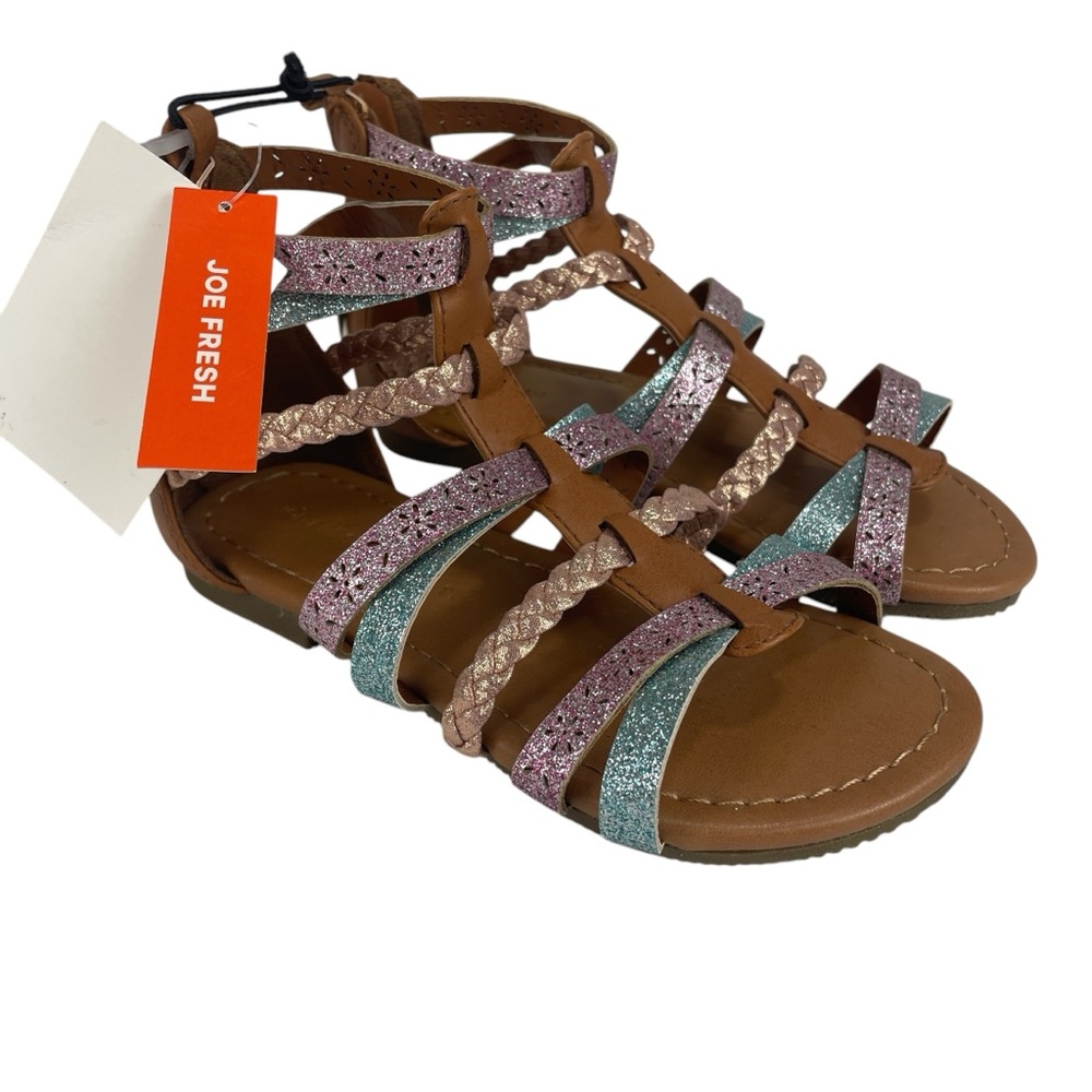 Joe Fresh Girls Glitter Strappy Gladiator Sandals Size 12 NWT